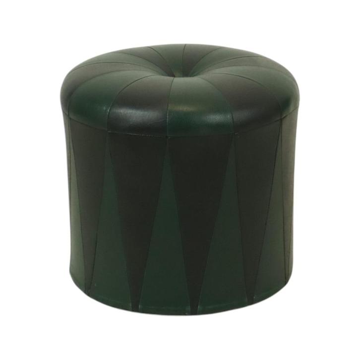 Ronde Vintage Groene Zwarte Poef Tweekleurig Skai Sixties, Huis en Inrichting, Zetels | Voetbanken en poefs, Gebruikt, Minder dan 50 cm