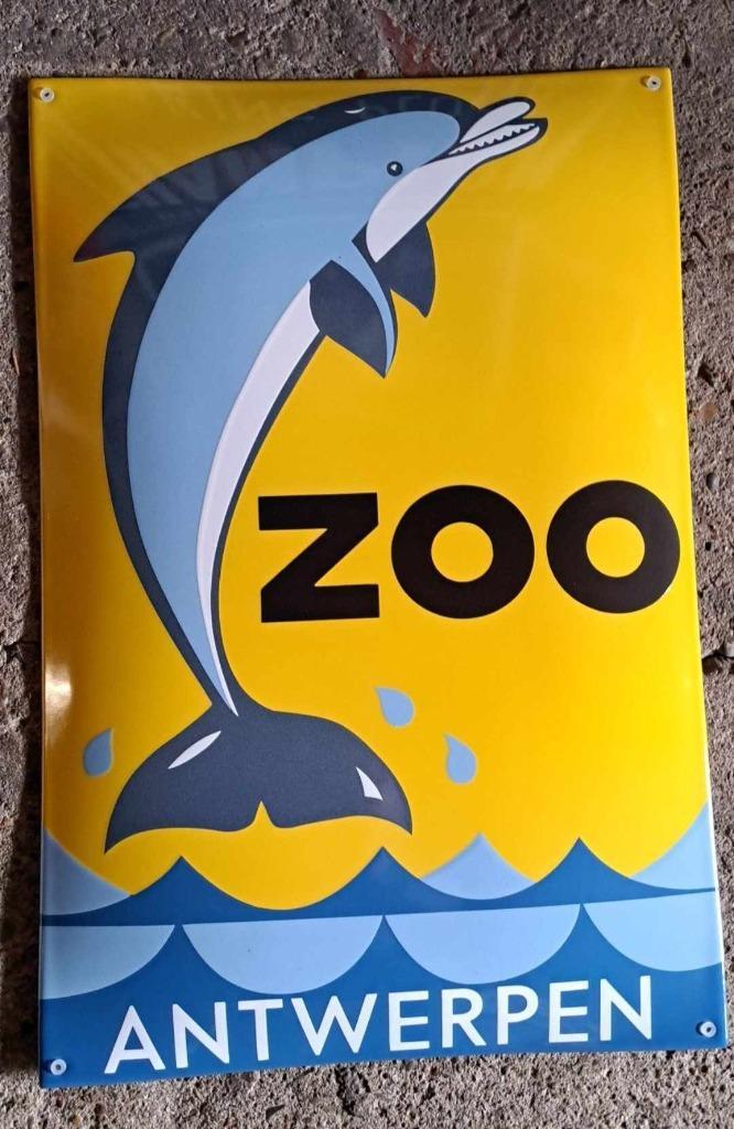 Zoo antwerpen dolfijn emaillen decoratie bord mancave retro, Verzamelen, Merken en Reclamevoorwerpen, Zo goed als nieuw, Reclamebord