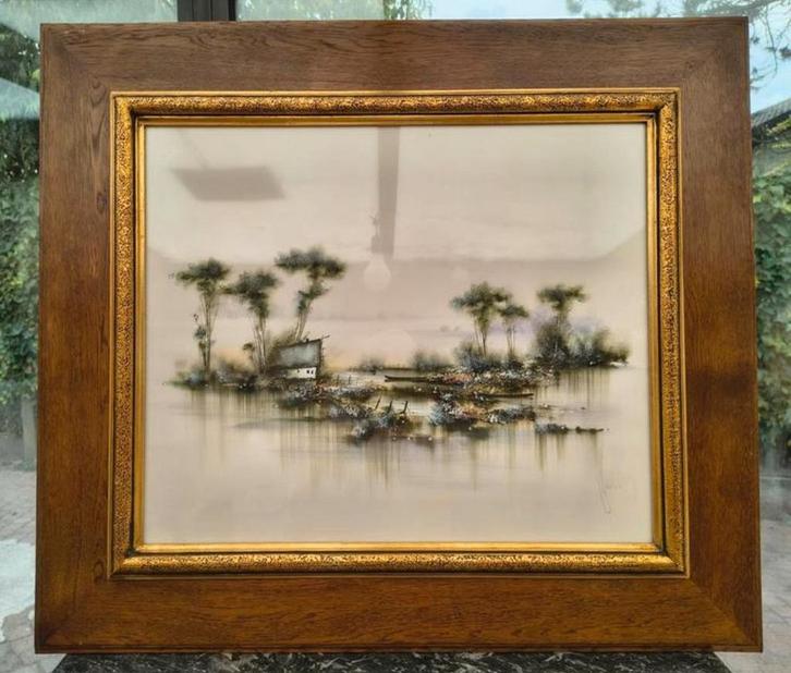 Prachtig Schilderij Aquarel Gesigneerd + Speciale Techniek, Antiek en Kunst, Kunst | Schilderijen | Klassiek, Ophalen