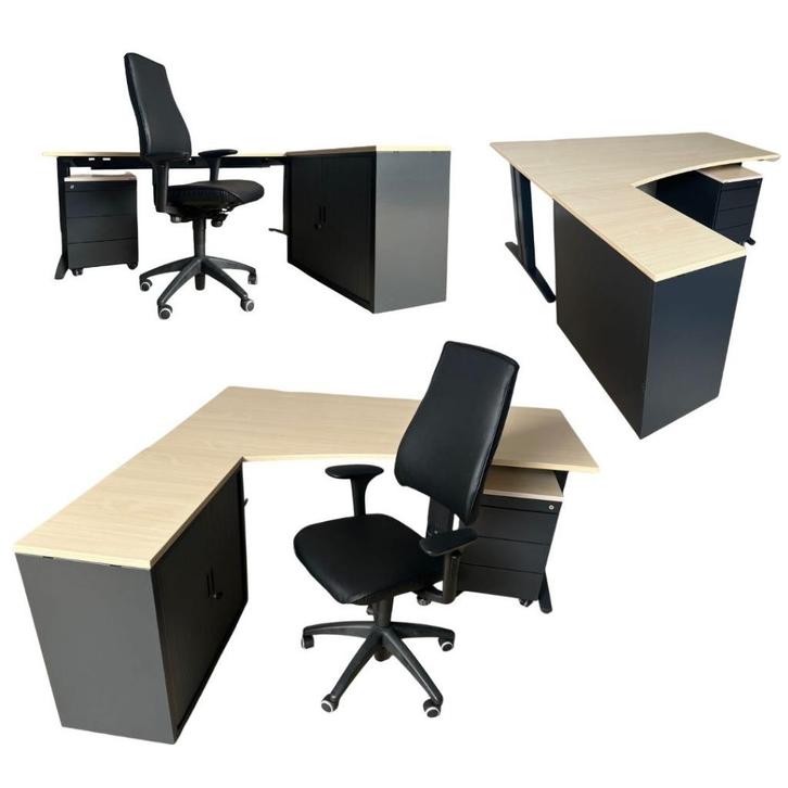 Hoekbureau TDS met Roldeurkast 180x180x80cm, Huis en Inrichting, Bureaus, Gebruikt, Bureau, In hoogte verstelbaar, Ophalen