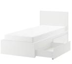 Ikea bed MALM 90x200 +2 lades+ LEIRSUND lattenbodem+matras, 90 cm, Eenpersoons, Wit, Zo goed als nieuw