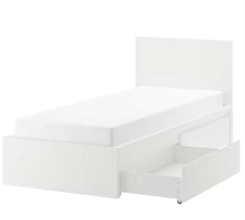 Ikea bed MALM 90x200 +2 lades+ LEIRSUND lattenbodem+matras, Maison & Meubles, Chambre à coucher | Lits, Comme neuf, Une personne