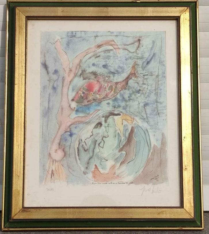 lithographie le poisson multicolore signe jean milo, Antiek en Kunst, Kunst | Litho's en Zeefdrukken, Ophalen of Verzenden