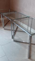 Tijdloze design bijzettafels chromé en glas, Huis en Inrichting, Minder dan 55 cm, Gebruikt, Metaal of Aluminium, Vierkant