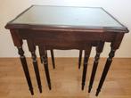 Superb Vintage 3-delige leren bijzettafel met marqueterie, Ophalen