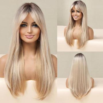 Pruik blond lang steil haar met pony model 5227 disponible aux enchères