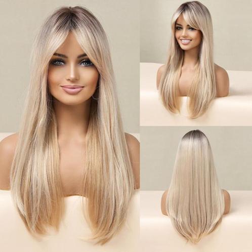 Pruik blond lang steil haar met pony model 5227, Bijoux, Sacs & Beauté, Beauté | Soins des cheveux, Neuf, Perruque ou Extension de cheveux