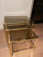 Vintage ‘80 bijzettafels uit glas en metaal, Huis en Inrichting, Tafels | Bijzettafels, Ophalen, Minder dan 45 cm, Minder dan 55 cm