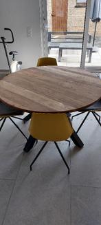 Ronde massief houten tafel 120 cm – Xooon – industrieel, Teck, 100 à 150 cm, Cinq personnes ou plus, Rond