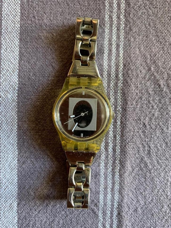 Swatch transparant dameshorloge stalen band vintage, Handtassen en Accessoires, Horloges | Dames, Gebruikt, Polshorloge, Swatch