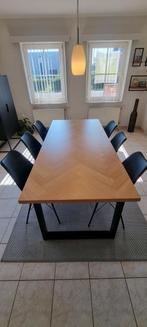 Eettafel voor 6 personen met visgraatmotief, Huis en Inrichting, Tafels | Eettafels, Ophalen, Gebruikt