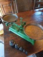 Prachtige Antieke Groene Weegschaal Force incl. 5 Gewichten, Antiek en Kunst, Curiosa en Brocante, Ophalen