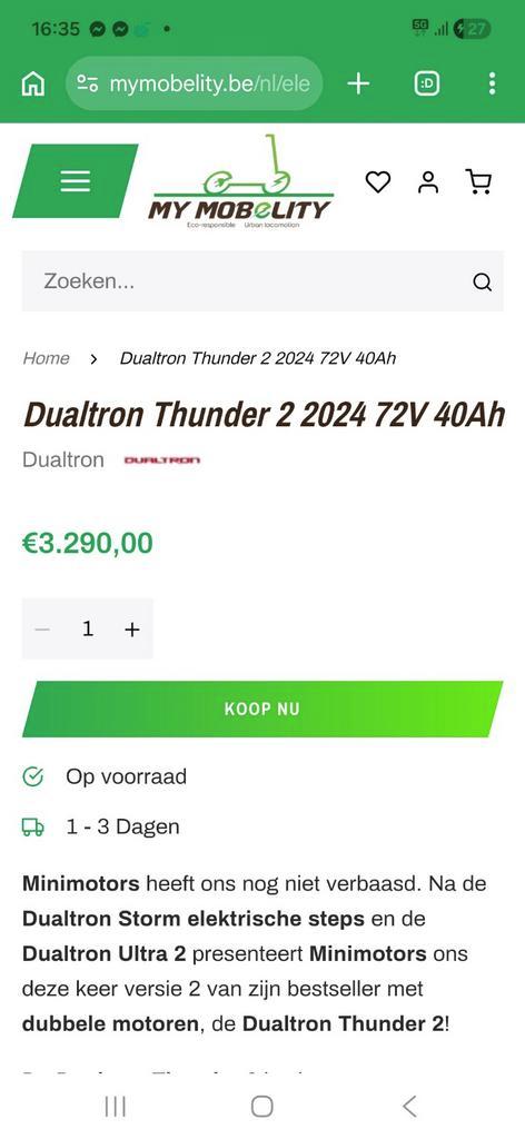 Lees beschrijving nieuwstaat Dualtron thunder 2, Vélos & Vélomoteurs, Trottinettes, Enlèvement