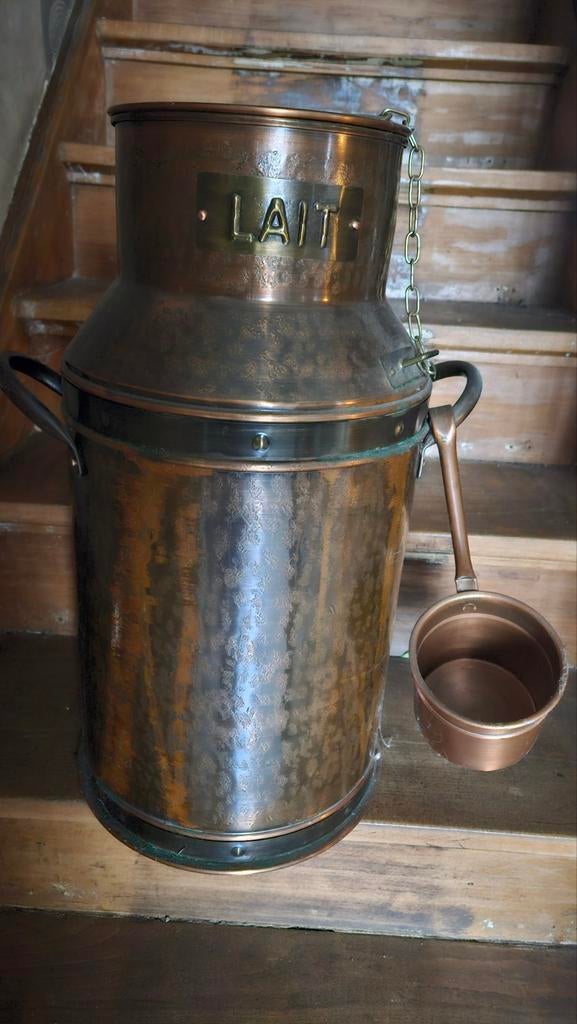 Bidon à lait en cuivre avec louche, Antiquités & Art, Enlèvement, Cuivre