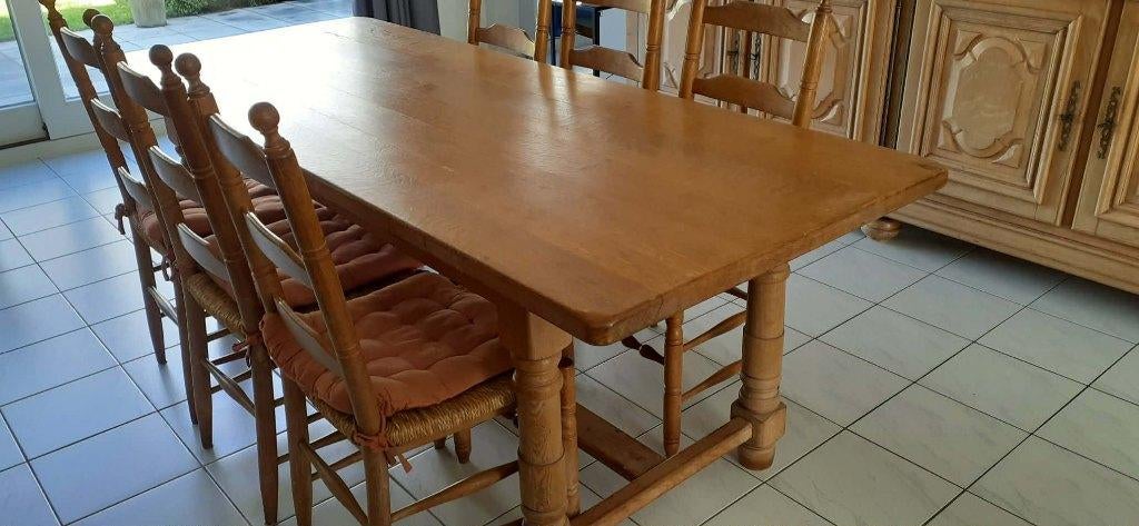 Eetplaats meubelen in volle eik, Maison & Meubles, Salles à manger complètes, Utilisé, 6 à 8 chaises, Enlèvement