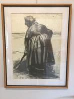 Oude zeefdruk Vincent van Gogh Spittende boerin 1853-1890, Ophalen of Verzenden