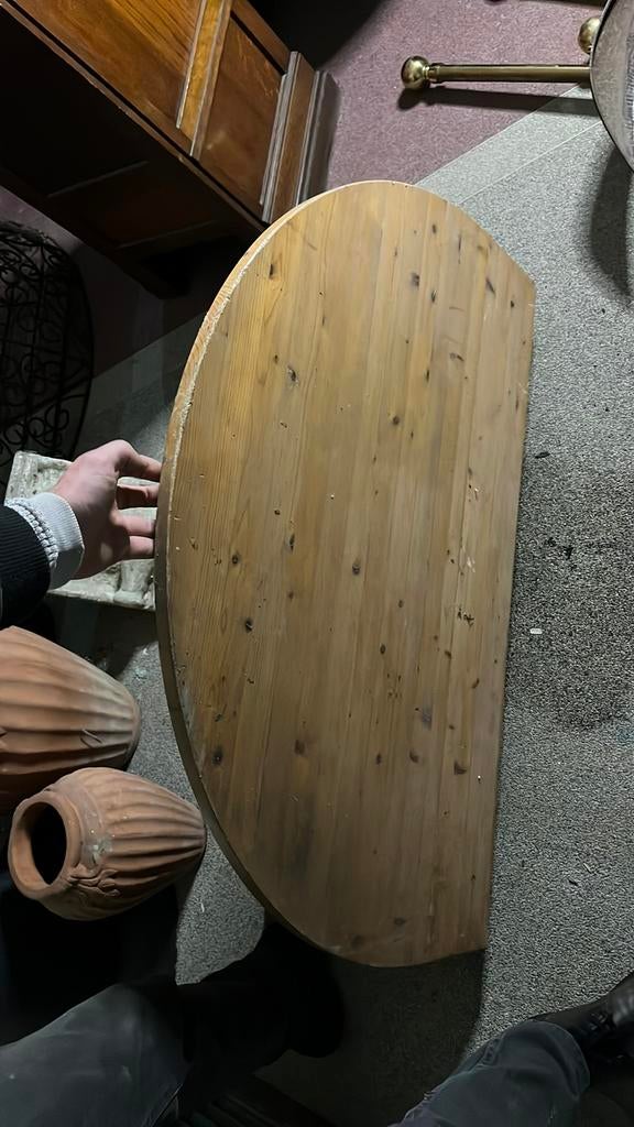 Grenenhouten wandtafel met gietijzeren ornament, Ophalen, Zo goed als nieuw