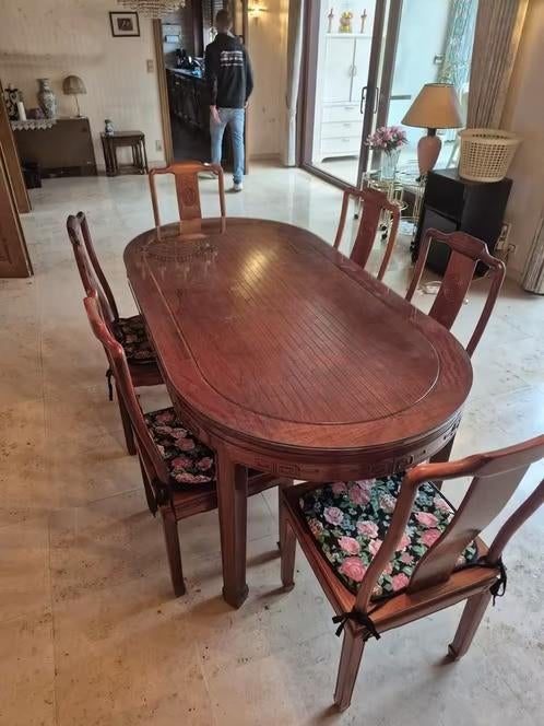 Prachtige Chinese stijl eetkamer – tafel + dressoir + vitrin, Ophalen