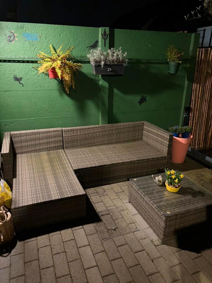 ==> Tuin Loungeset met tafel <==, Tuin en Terras, Tuinsets en Loungesets, Gebruikt, Loungeset, Wicker, 3 zitplaatsen, Bank, Bijzettafel