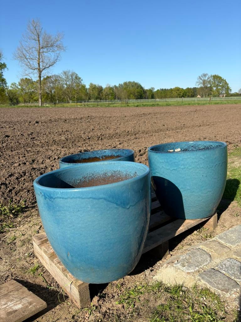 Terracotta bloempot glazuur voor buiten (set 3 stuks), Tuin en Terras, Bloembakken en Plantenbakken, Zo goed als nieuw, Ophalen