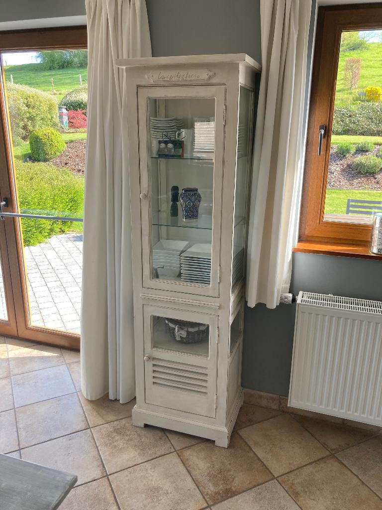 Meuble Bombay bois acacia blanc vieilli., 25 à 50 cm, Moins de 150 cm, Utilisé, Verre