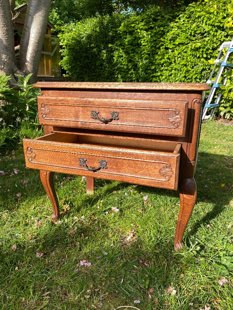 Kastje met 2 laden, Huis en Inrichting, Kasten | Ladekasten, Ophalen, Gebruikt, 1 of 2 laden, Eikenhout