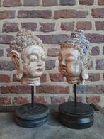 2 vieilles têtes de Bouddha en bois, Enlèvement ou Envoi