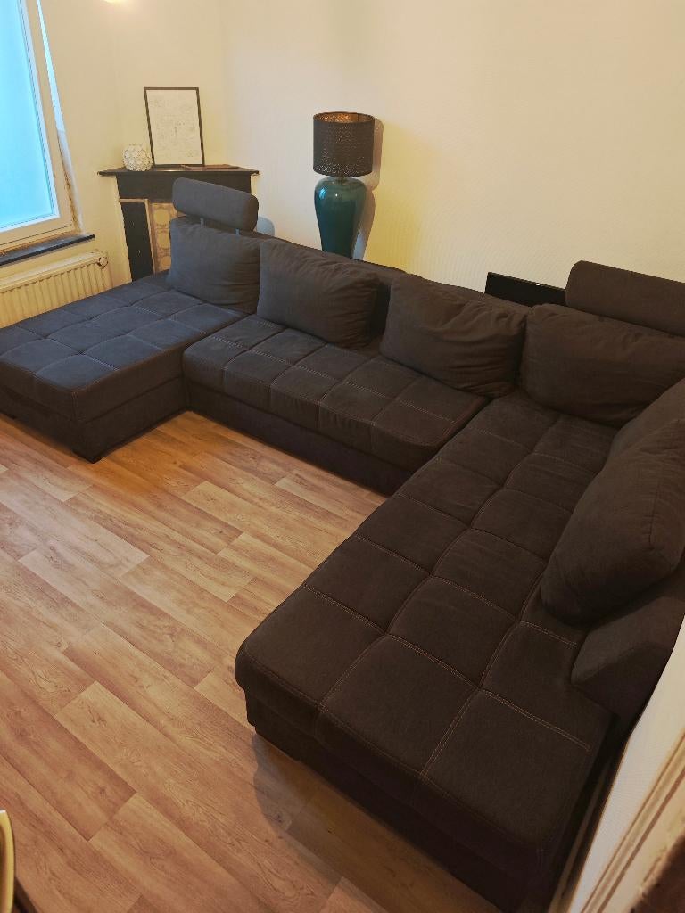 CANAPÉ EN U - LIT - TISSUS GRIS  - min 6 PLACES - BXL, Maison & Meubles, Enlèvement, Utilisé, Tissus, Moderne