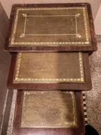 Gouden lovertjes op groen leder bijzettafeltjes, Ophalen of Verzenden, Gebruikt, Rechthoekig, Hout