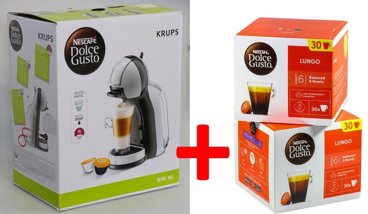 Krups Dolce Gusto “Mini Me” grijs nieuw + 2 dozen 30st Lungo, Elektronische apparatuur, Koffiezetapparaten, Nieuw, Koffiepads en cups