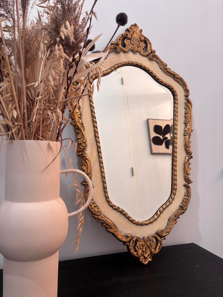 Antieke spiegel goud – geslepen glas – sierlijke vorm 80cm, Antiquités & Art, Antiquités | Miroirs, Enlèvement, Moins de 100 cm