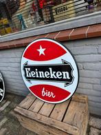 Groot oud Heineken Bier emaille reclamebord, Ophalen, Gebruikt, Reclamebord
