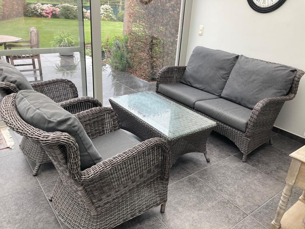 Luxe loungeset-Taste 4 Seasons-3-zit+2 zetels+tafel-TOPSTAAT, Enlèvement, Comme neuf, Osier, Sets de jardin