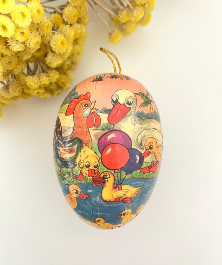 Petite boîte œuf en carton / papier mâché Poussins à la mare, Diversen, Pasen, Gebruikt, Ophalen of Verzenden