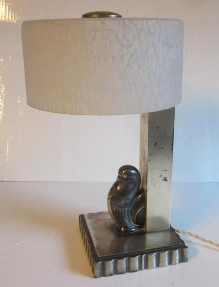 art deco kubistische tafellamp duif opaline kap Sandoz, Antiek en Kunst, Antiek | Verlichting, Verzenden