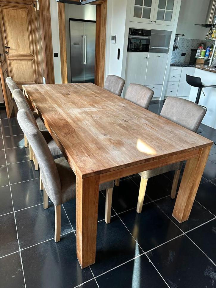 Teak eettafel 220x100 + 6 stoelen in perfecte staat, Maison & Meubles, Tables | Tables à manger, Comme neuf, 50 à 100 cm, 200 cm ou plus