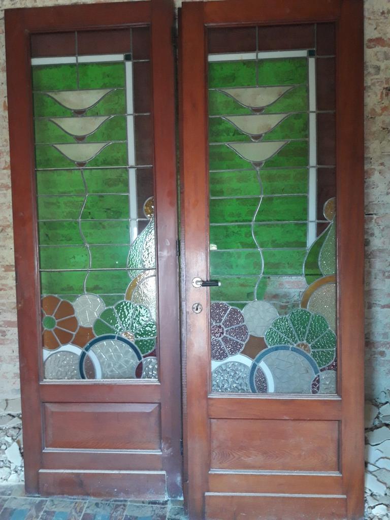 Glas in lood dubbeldeur vintage, Ophalen, Glas in lood