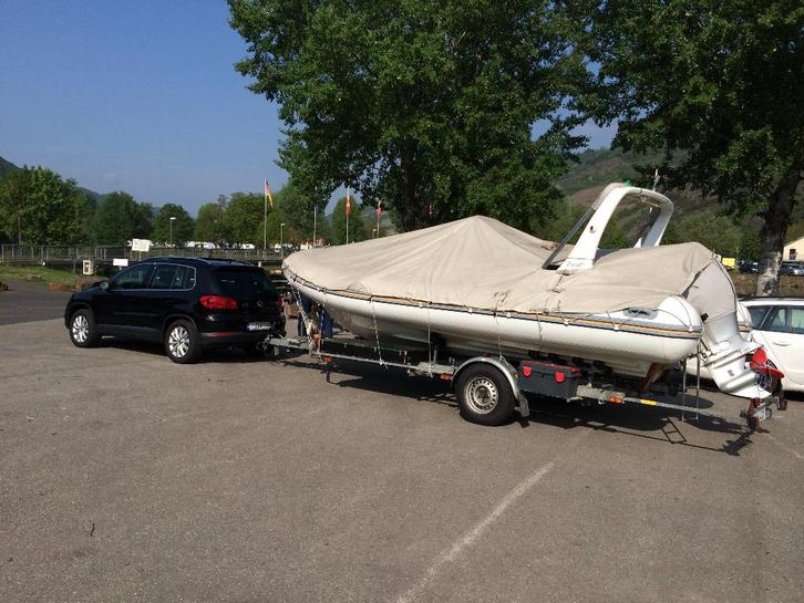 Moteur BAT 590 Pacific SL-Honda 135HP, hélice RVS +remorque., Sports nautiques & Bateaux, Canots pneumatiques, Utilisé, Autres marques