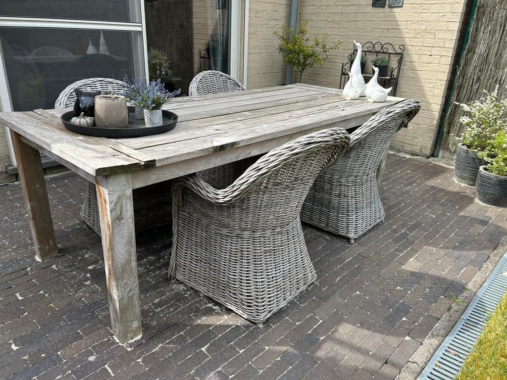 Teak tuinset voor de eerste bieder, Jardin & Terrasse, Ensembles de jardin, Enlèvement, Utilisé, Bois de teck, Salons de jardin