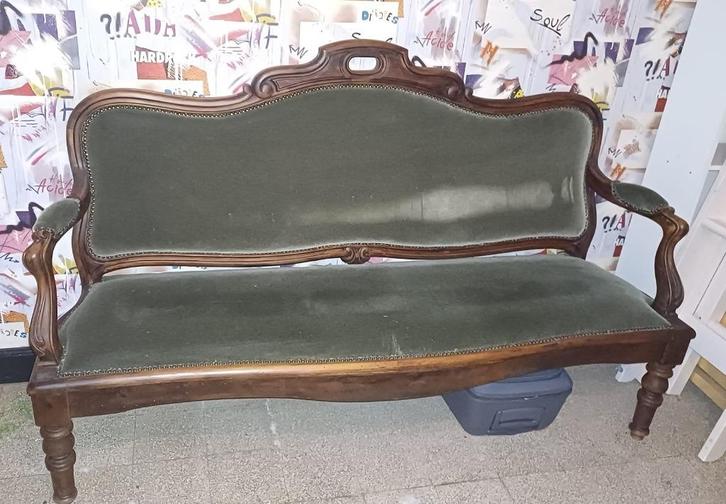 Antieke/klassieke bank/sofa, Huis en Inrichting, Zetels | Zetels en Chaises Longues, Gebruikt, Driepersoons, Hout, Stof, Ophalen