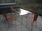 Tuintafel met stoelen, Tuin en Terras, Tuintafels, Ophalen, Gebruikt, Rechthoekig, Metaal