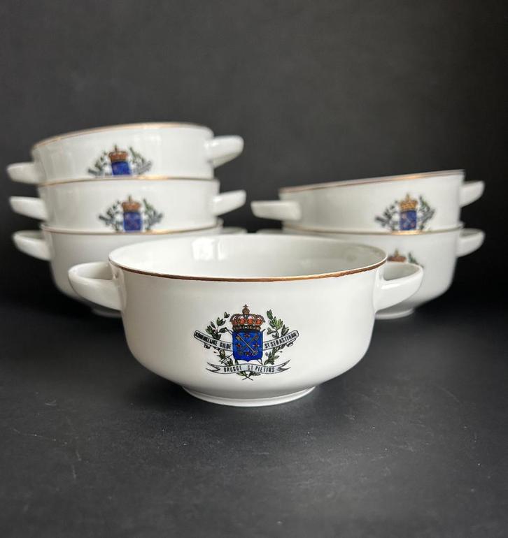 6 Sint Sebastiaan Schuttersgilde Brugge soepkommen porselein, Antiek en Kunst, Antiek | Porselein, Ophalen of Verzenden