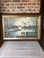 Groot schilderij van N.Gero: ‘Wilde Eenden’ (antieke kader), Ophalen