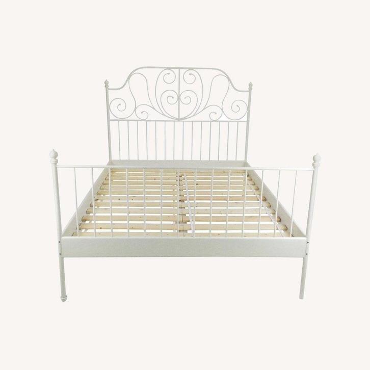 Ikea LEIRVIK bed frame wit 140x200 cm, Huis en Inrichting, Slaapkamer | Bedden, Gebruikt, Twijfelaar, 140 cm, 200 cm, Metaal, Wit