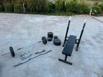 HALTERSET 70kg gewichten + bank, Sport en Fitness, Ophalen, Halterset