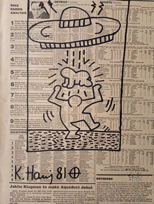 Keith Haring 1981 originele kranten tekening, Antiek en Kunst, Kunst | Litho's en Zeefdrukken, Ophalen of Verzenden