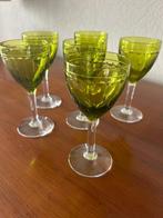 6 Vintage Chartreuse Groene Kristallen Wijnglazen - Val Sain, Antiek en Kunst, Antiek | Glaswerk en Kristal, Ophalen