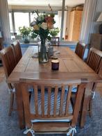 Eetkamertafel en bijhorende stoelen in geborsteld old teak, Huis en Inrichting, Ophalen, Zo goed als nieuw