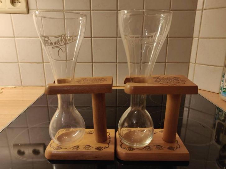 Set van 2 glazen Pauwel Kwak met houder, Verzamelen, Glas en Drinkglazen, Gebruikt, Bierglas, Ophalen