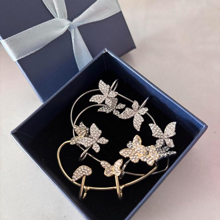 Butterfly ear decoration 3 pieces with jewel box, Handtassen en Accessoires, Uiterlijk | Cosmetica en Make-up, Ophalen
